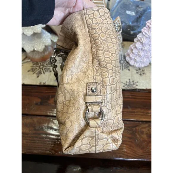 Coach Ashley (2011) Leather Croc Carry all Tote Bag Purse Camel Beige - Picture 9 of 16